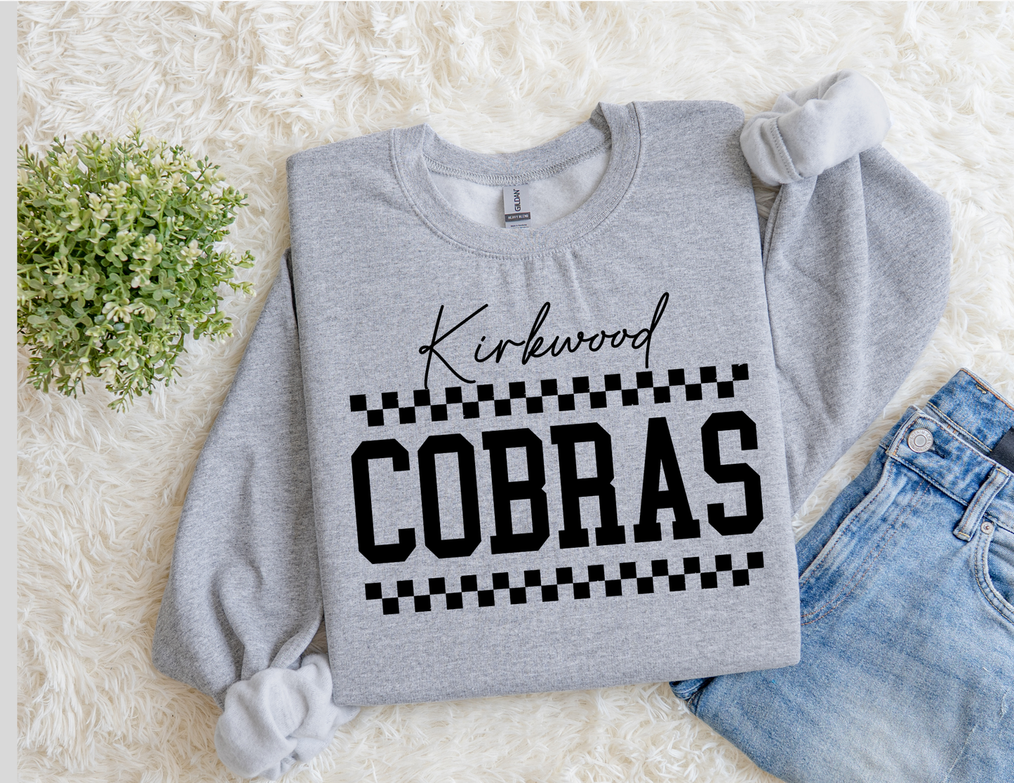 Gray Checkered Kirkwood Cobras Crewneck