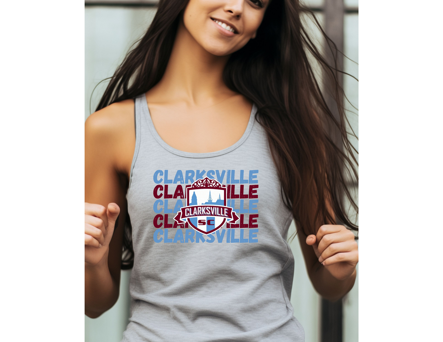 Women's Racerback Tank Maroon/Blue Clarksville