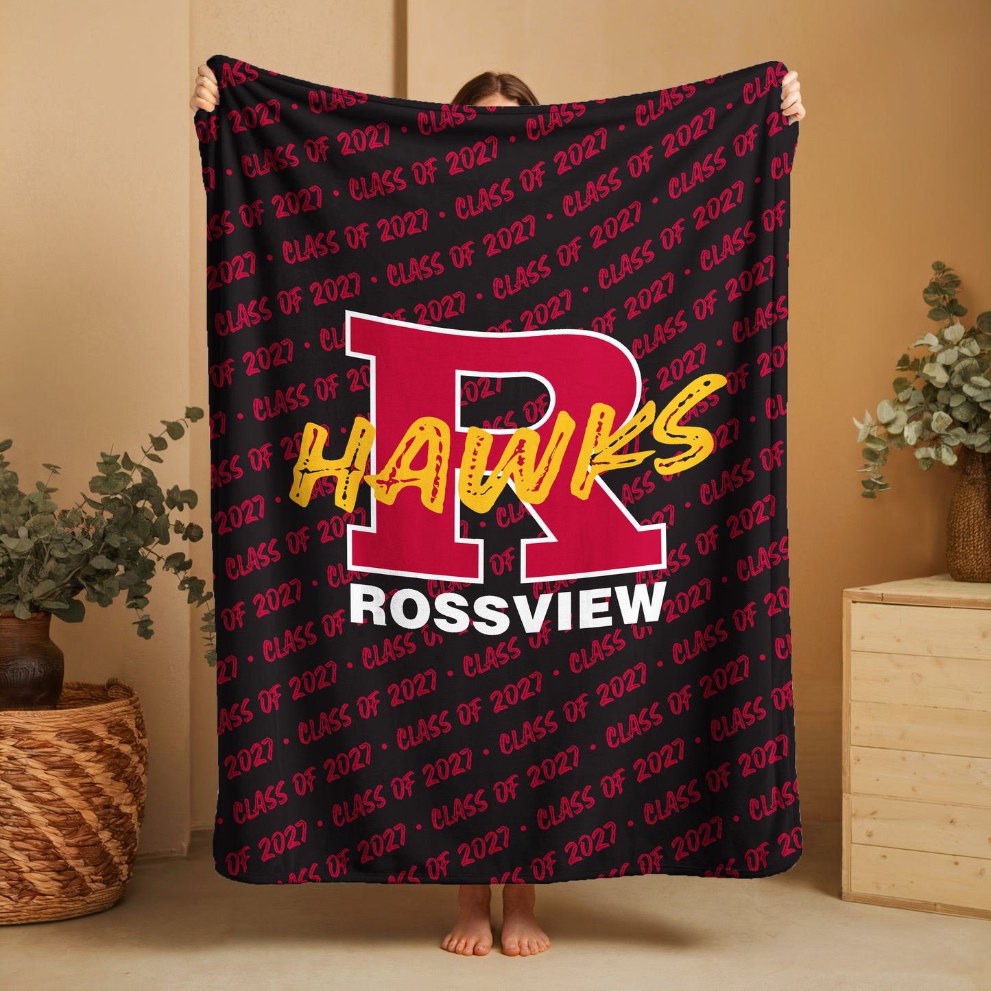 Rossview Hawks Blanket- Black Background