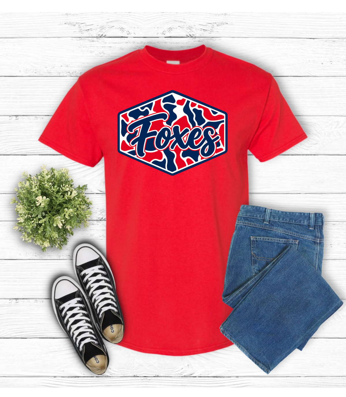 Camo Foxes on Red