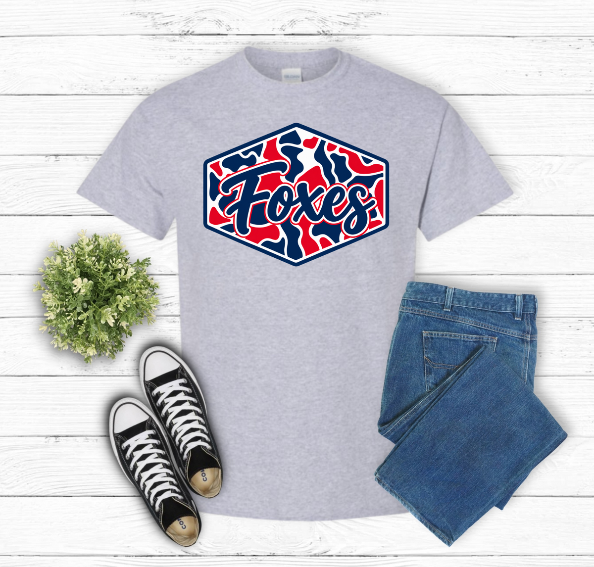 Camo Foxes on Gray Shirt