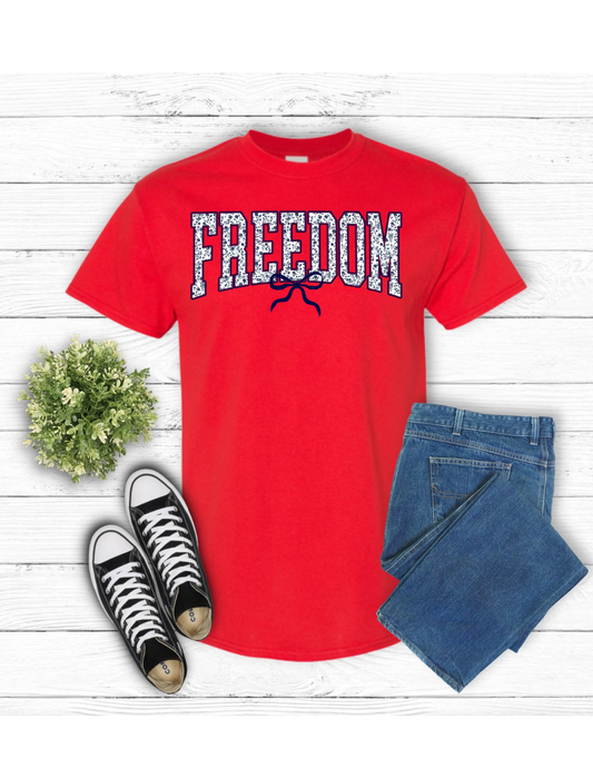 Freedom with Bow on Red