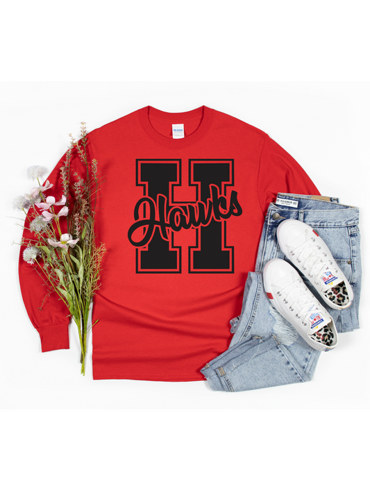 Hawks Long Sleeve- Red and Black