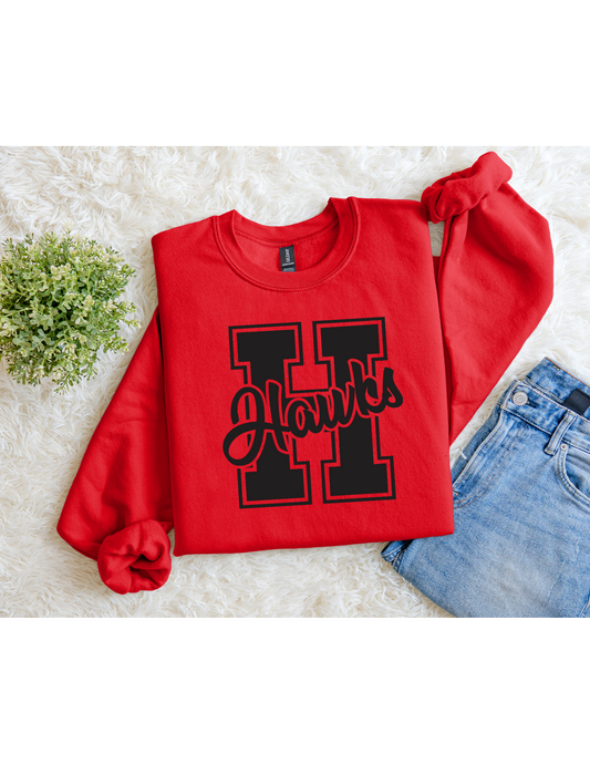 Hawks Crewneck- Red and Black