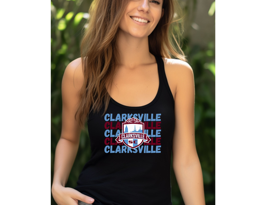 Women's Racerback Tank Maroon/Blue Clarksville