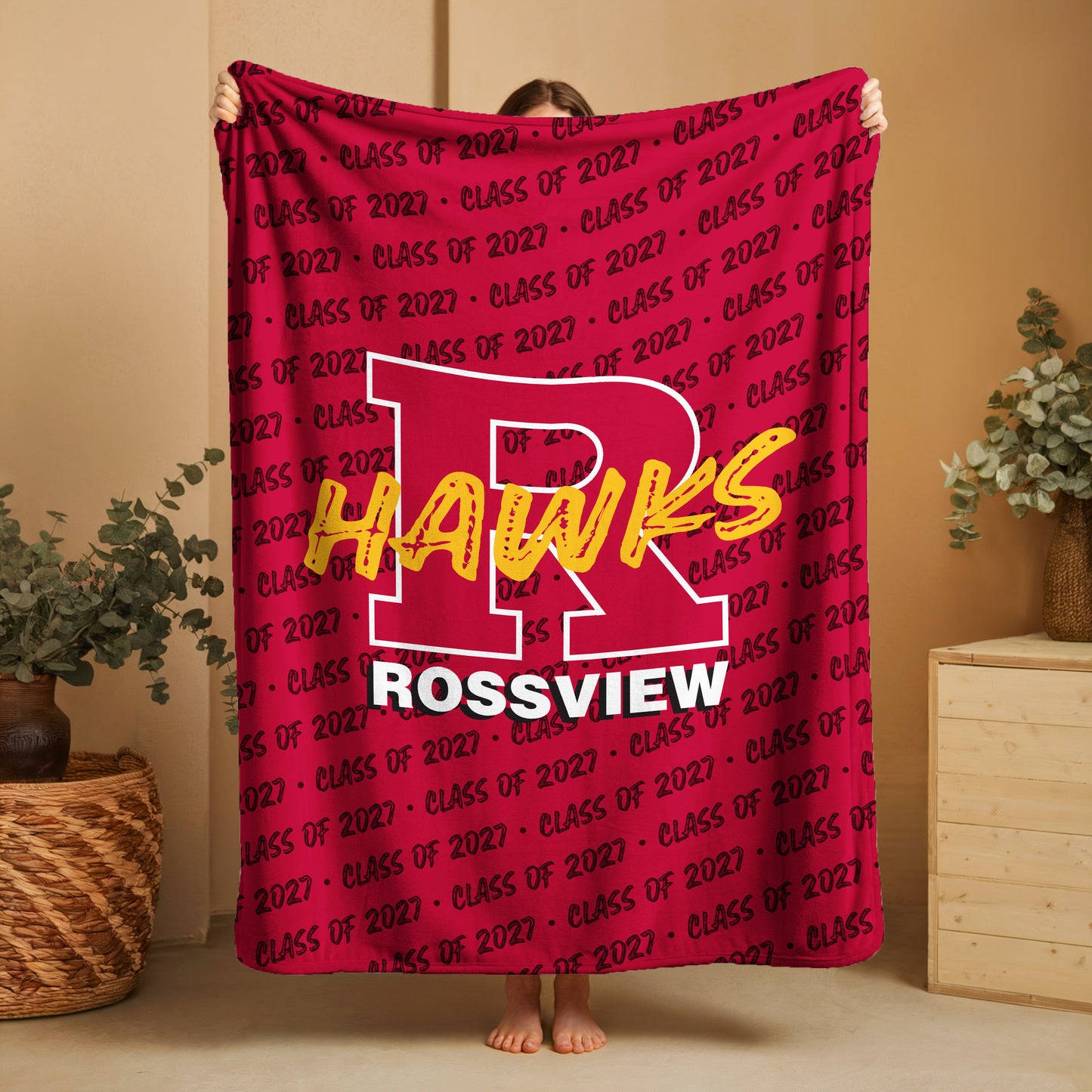 Rossview Hawks Blanket- Red Background
